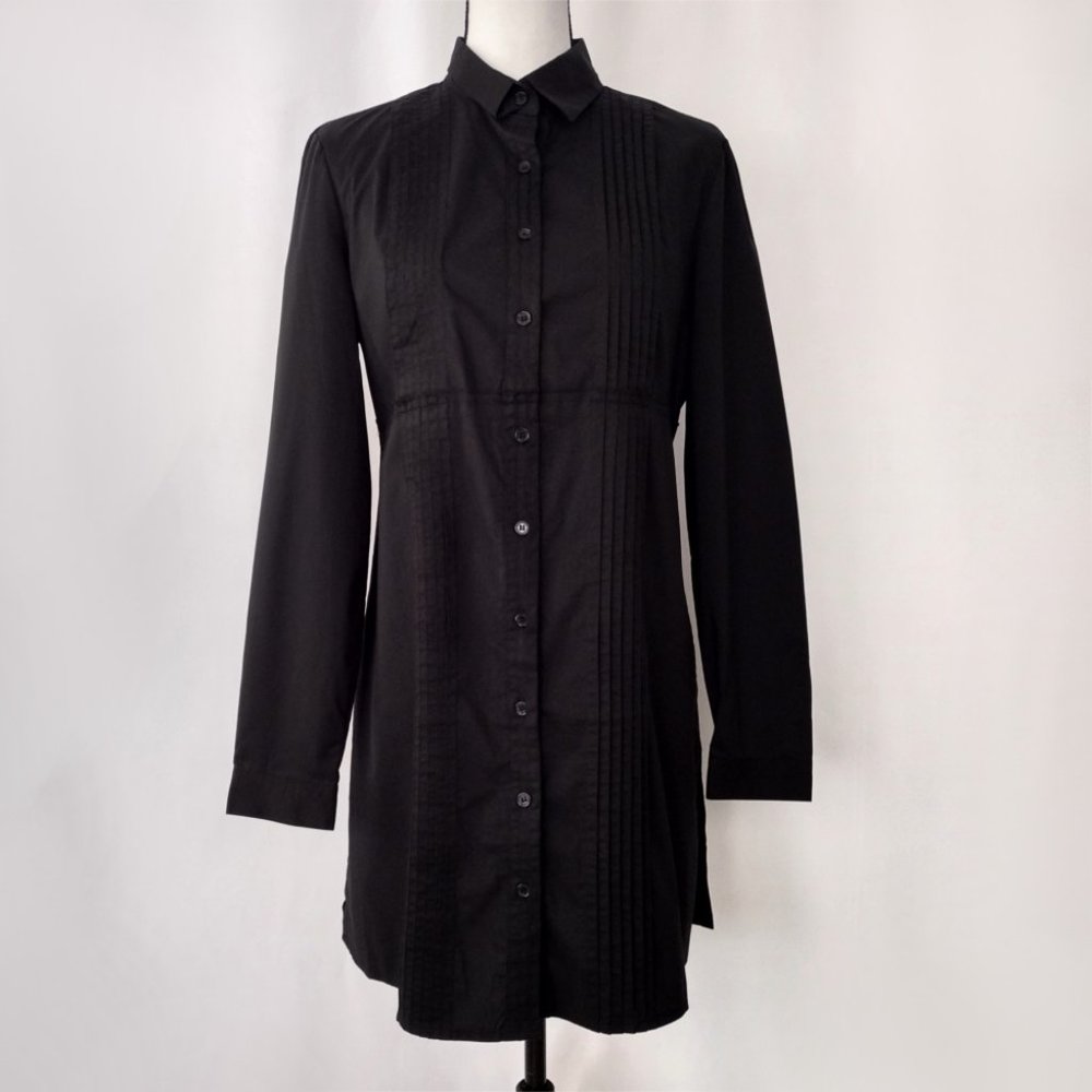 NY & Co Black Button Down Long Sleeved Pintucked Shirt Dress